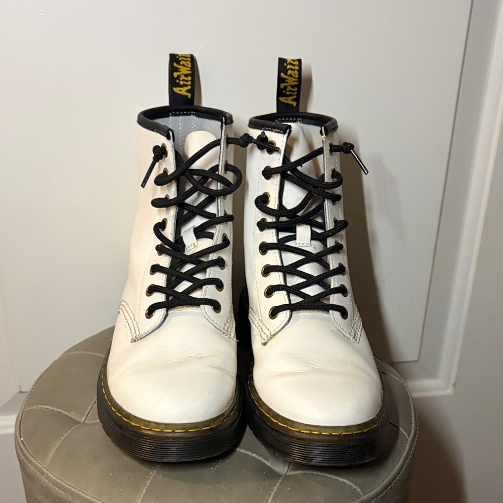 Dr. Martens White and Black Leather Boots